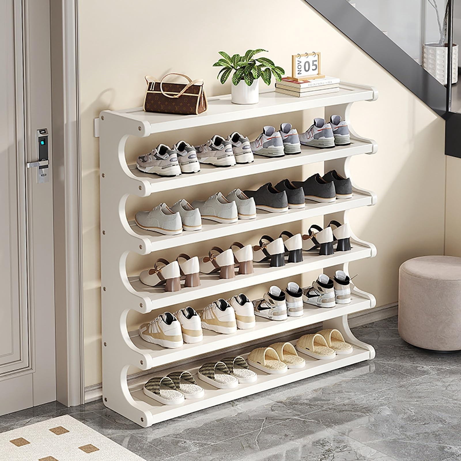 3 Tiers Bamboo Shoe Rack Organizer, Free Standing Vertical Shoe Storage Shelf with Adjustable Shelves for Entryway Closet Hallway, Brown