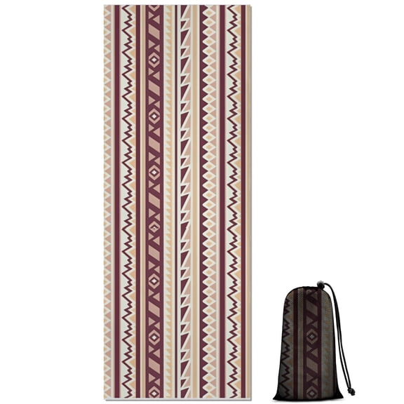 Brown Ethnic Stripe Pattern Hot Yoga Mat Towel Non Slip for Hot Yoga - Quick-Drying Yoga Mat Cover with 4 Corner Pockets with Travel Bag - Hot Yoga Towel Non Slip Grip Moisture Wicking Sweat 70"x26"