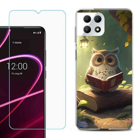 Phone Case for T-Mobile Revvl 7 5G, Shockproof Case Cover with Tempered Glass Screen Protector, by OneToughShield - Owl Reading