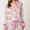Pink, variant on Women Holiday Party Pajamas Cute Satin Silk PJs 2 Piece Outfits Long Sleeve Button Down Shirt Lounge Shorts Sets