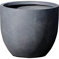 LuxenHome 18" Round Gray Stone Planter, Flower Pots for Front Porch, Indoor Outdoor Use in Patio Living Room Garden Courtyard