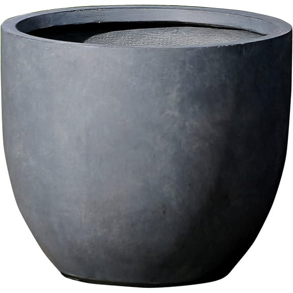 LuxenHome 18" Round Gray Stone Planter, Flower Pots for Front Porch, Indoor Outdoor Use in Patio Living Room Garden Courtyard