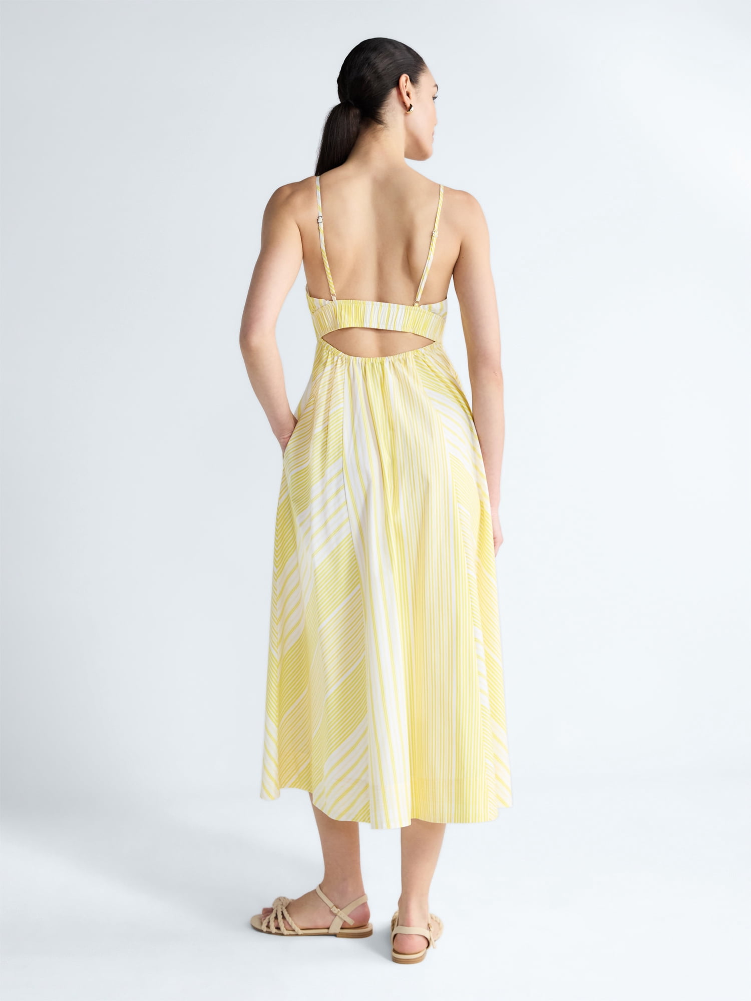 Free Assembly Women's and Women's Plus Striped Cotton Maxi Dress, with Cut Out Back, Sizes XS-4X
