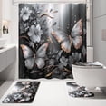 thumbnail image 2 of 4 Pcs Green Floral Butterfly Shower Curtain Sets with Non-Slip Rugs, Emerald Flower Toilet Lid Cover and Bath Mat, Vintage Bathroom Decor Set with Shower Curtain and Rugs(Hooks Not Included), 2 of 6