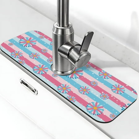 

Faucet Suction Pad Pool Rubber Pad 15in×5.5in Protective Pad For Kitchen Bathroom Countertop Sink Bluepink Flowers