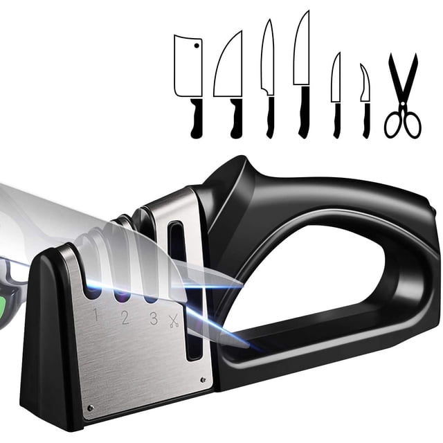 Afilador de cuchillos profesional, afilador de cuchillos 4 en 1, afilador de cuchillos manual con base antideslizante para cuchillos de cocina, tijeras