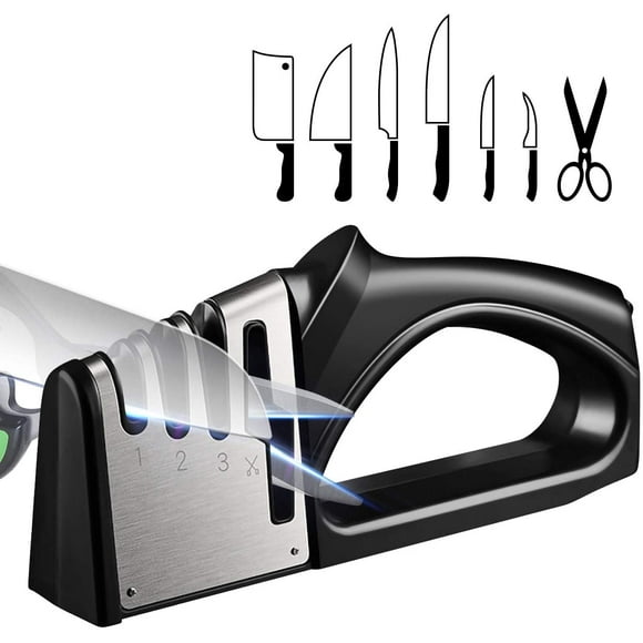 Afilador de cuchillos profesional, afilador de cuchillos 4 en 1, afilador de cuchillos manual con base antideslizante para cuchillos de cocina, tijeras