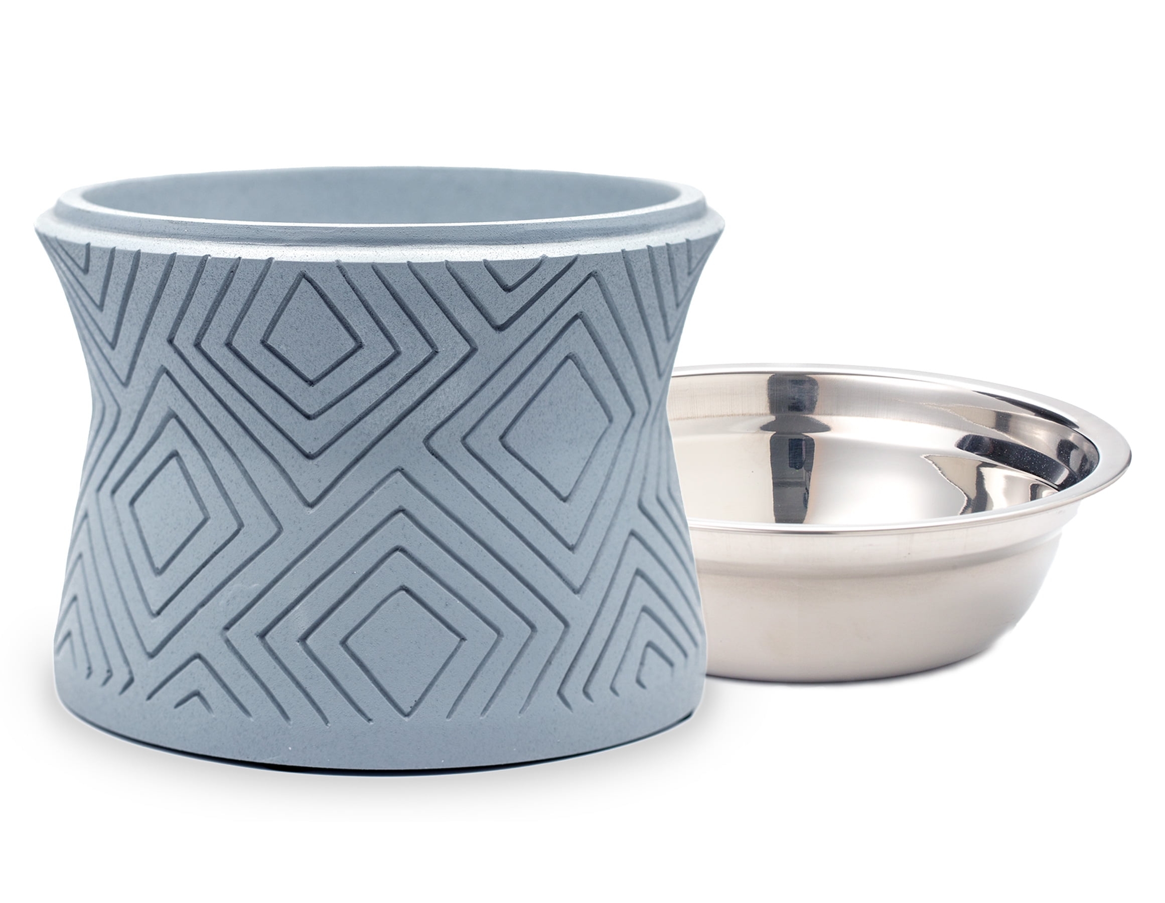 Pet Junkie Santa Fe Elevated Small Polyresin Pet Food & Water Bowl with Stainless Steel Dish, Icy Gray