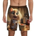 thumbnail image 2 of Picia Cartoon Cooking Cat pattern Mens Swim Trunks with Compression Liner Stretch Beach Shorts Quick Dry with Zipper Pockets No-Chafing Board Shorts-Small, 2 of 9