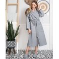 thumbnail image 5 of Lotus Linen Women’s Waffle Robe with Piping - Lightweight Cotton Spa Bathrobe, Gray Medium, 5 of 6