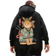 thumbnail image 3 of Samurai Cat Printed Men's Hooded Sweatshirts Japanese Element Graphic Pullover Autumn Keep Warm Essentials Hoodie Oversized Coat, 3 of 6