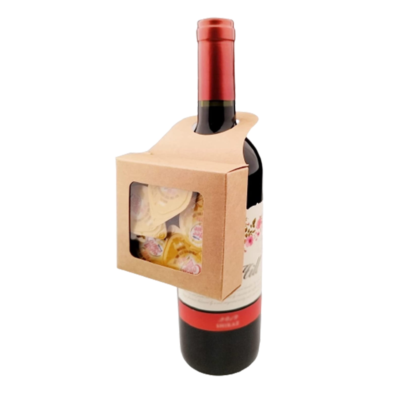 26pcs Kraft Paper Wine Bottle Box with Window, Hanging Foldable Gift