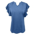 thumbnail image 6 of NAFUU Soft Ladies T-Shirts Solid Color V-Neck Summer Batwing Sleeve Loose Fit Casual Top With Small Collar Women's T-Shirts，Blue, 6 of 8