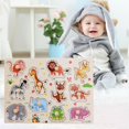 thumbnail image 1 of Kids Wooden Peg Puzzles Set With Alphabet Numbers Fruits Animals And Vehicles, 1 of 9