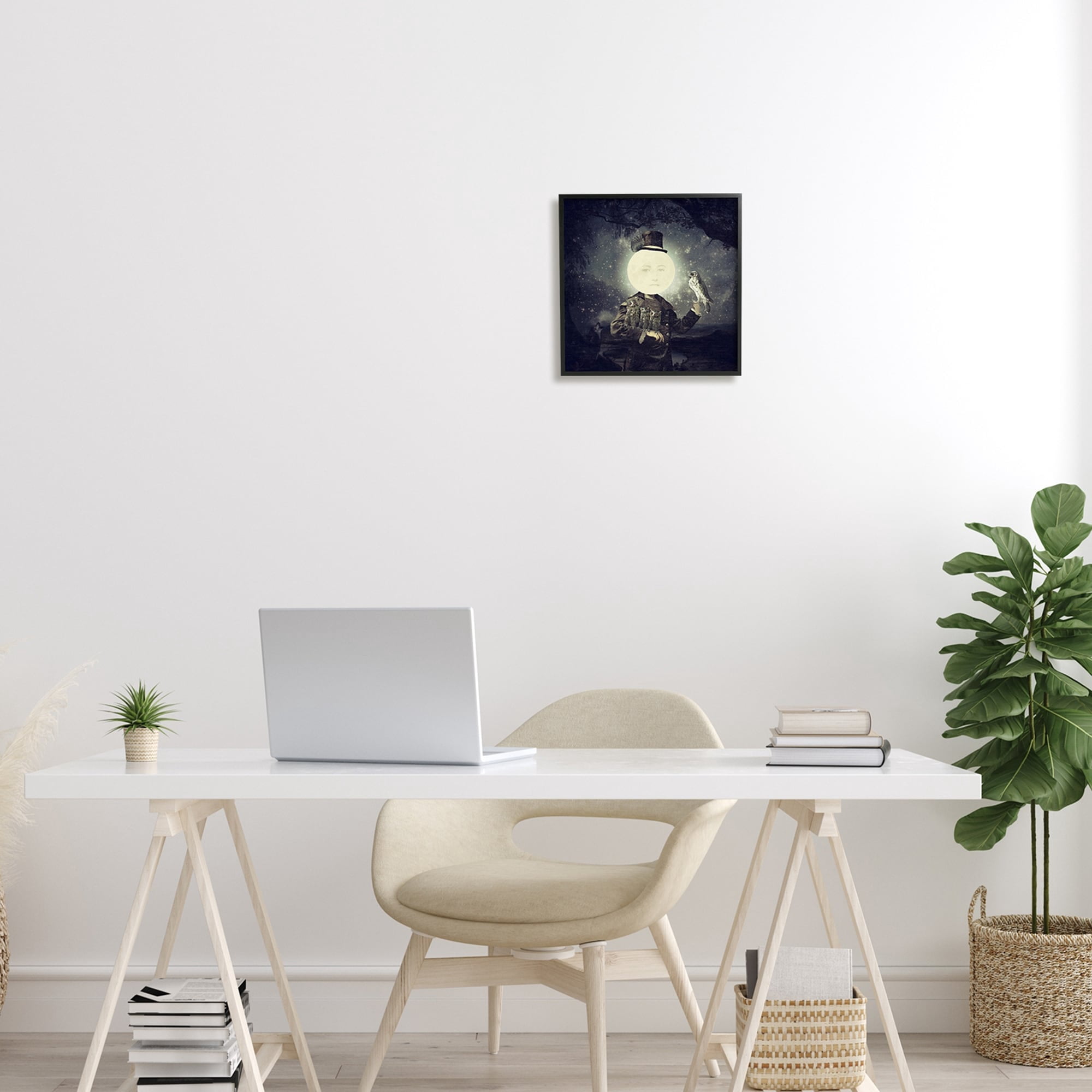 Stupell Industries Starry Night Sky Moon Person Bird Botanical Border Framed Wall Art, 17 x 17, Design by Paula Belle Flores