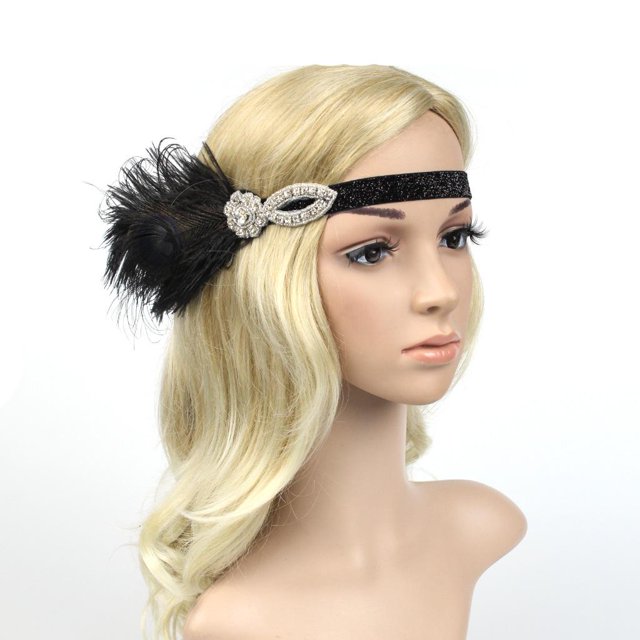 Diadema de plumas elásticas vintage Diadema de de imitación para boda, despedida de soltera, noche para cabeza Hugo Mujer elástico de la venda