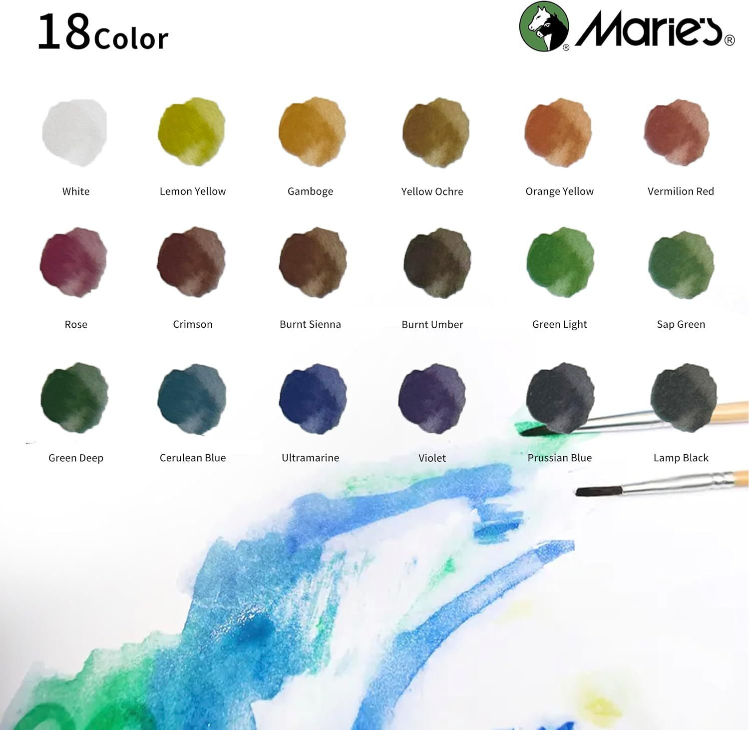 Watercolor Paint Set, 18 Colors x 12ml/0.4oz Tubes - Highly Pigmented, Non-Toxic, Perfect for Artists, Students, Beginners, Sketching & Illustration