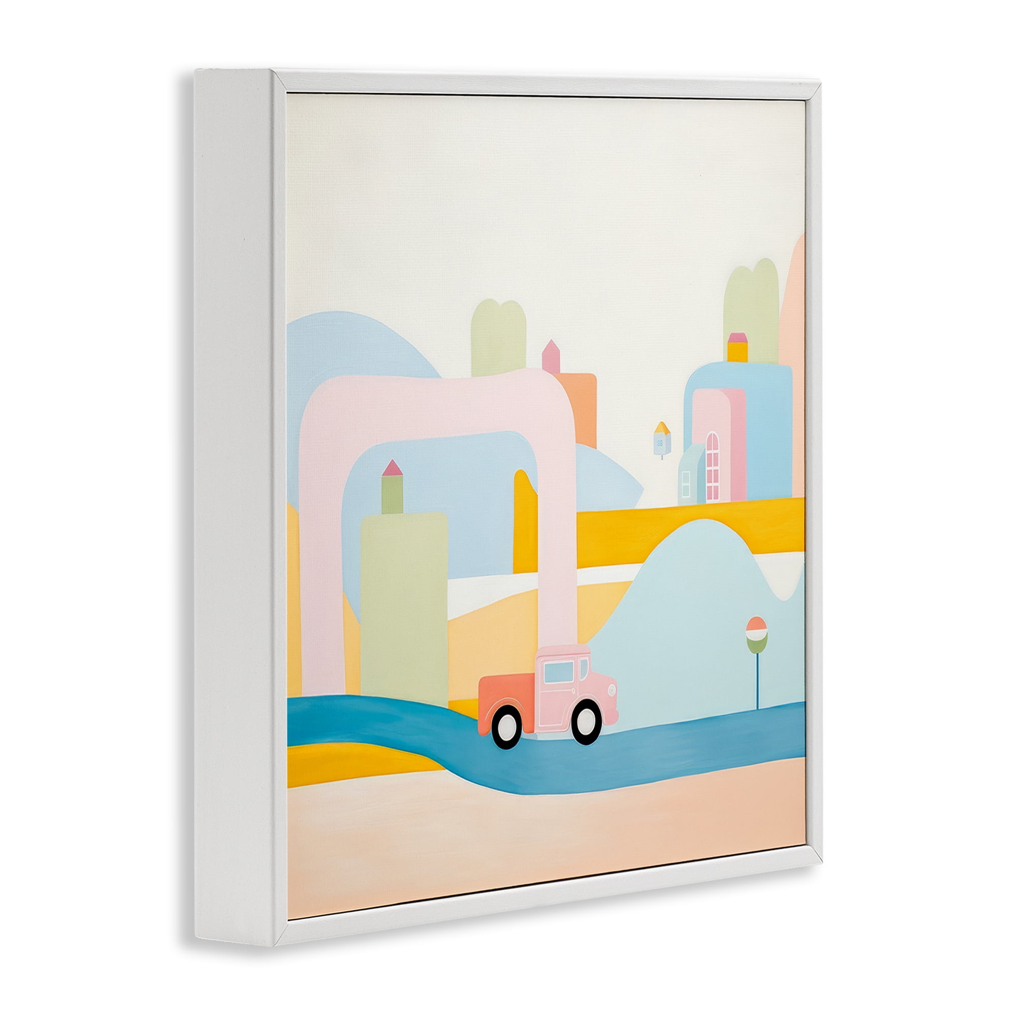 Stupell Industries Pastel Car in Landscape Landscape Painting White Framed Art Print Wall Art, 12 x 12