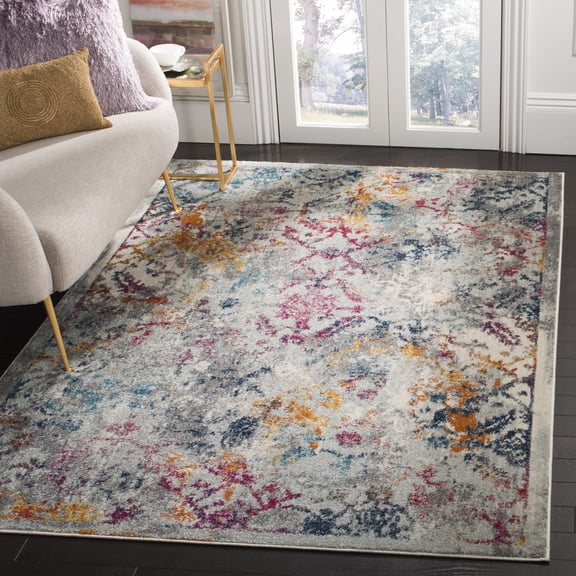 SAFAVIEH Madison Ognen Overdyed Geometric Area Rug, Light Grey/Fuchsia, 6' x 9'