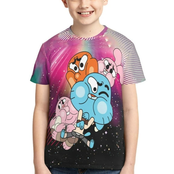 Kids 3D Graphic Amazing World of Gumball T-Shirts, Novelty Shirts Crewneck Short Sleeve Tees for Youth Boys Girls