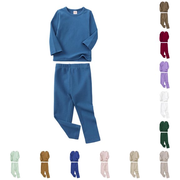 lnmuld Kids 2 Piece Pajama Set Solid Crew Neck Long‑Sleeve Pullover Top with Elastic Waist Long Pants Sleepwear Loungewear Outfit Navy,3-4 Years