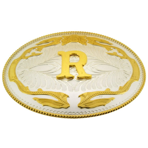 Big Initial R Letter Alphabet Belt Buckle Western Cowboy Rodeo Gold Silver Metal
