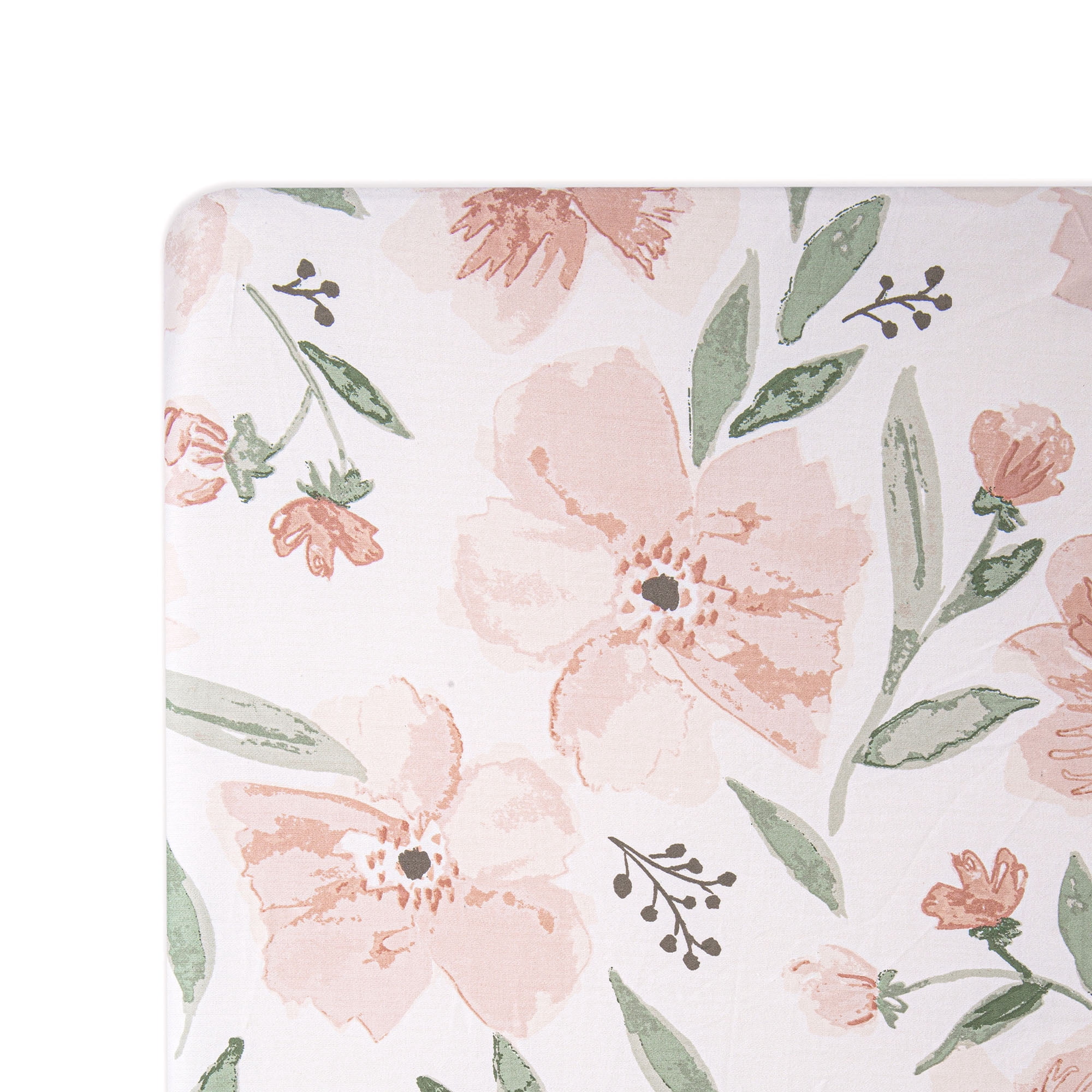 Crane Baby Parker Fitted Crib/Toddler Bed Sheets - Pink Floral 100% Cotton Sateen Crib/Toddler Bed Sheet