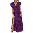thumbnail image 2 of Jusqu'à 65 % de Réduction! Robes de Mode d'Été pour Femmes 2024 Grande Taille Printemps / Vacances Loisirs Robe à Col en V Taille Haute à Lacets Fendue Imprimée, 2 of 8