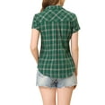 thumbnail image 3 of MODA NOVA Juniors Cotton Boyfriend Button Front Short Sleeves Plaid Shirt S Green Beige, 3 of 5