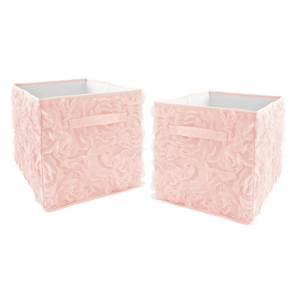Sweet Jojo Designs Pink Floral Rose Foldable Fabric Storage Cube Bins