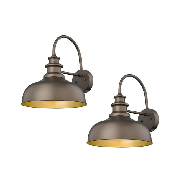 Bestshared Gooseneck Barn Light 14 Dome Farmhouse Wall Mount Light Fixture Exterior Wall Mount Lighting Fixture Outdoor Wall Sconce (2Pack Oil Rubbed Bronze+Gold)