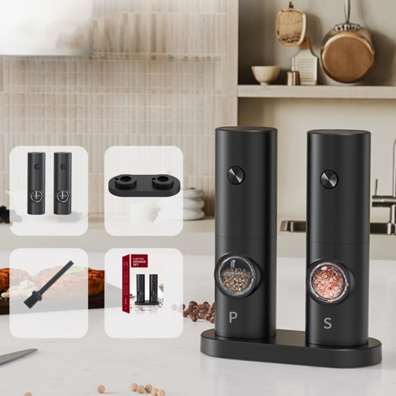 2 Pcs Electric Grinder Gravity Sensing Mini Intelligent Salt and Pepper Grinder Adjustable Coarseness Electric Grinder