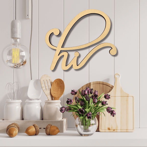 10in x 11.7in x 1/4in | Wood Word Cutout, Hi | Kitchen, Entry Way Decor