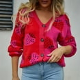thumbnail image 4 of Karight Women's Cute Strawberry Graphic Cardigan Sweaters Button Down Color Block Knit Jacket Trendy Clothes, 4 of 9