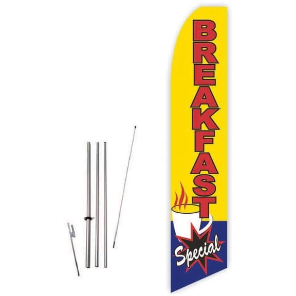 Breakfast Special Yellow/Blue Super Novo Feather Flag - Complete with 15ft Pole Set and Ground Spike