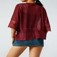 thumbnail image 3 of Blouse Boléro Transparente pour Femmes, Cardigan à Manches Courtes en Dentelle Patchwork Couleur Unie, 3 of 6