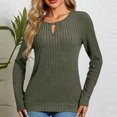 thumbnail image 4 of Olyvenn Stylish Keyhole Neck Sweaters Long Sleeve Shirts for Women Cutout Neck Knit Tunic Slim Fit Winter Spring Lightweight Shirts Army Green 12-14, 4 of 9