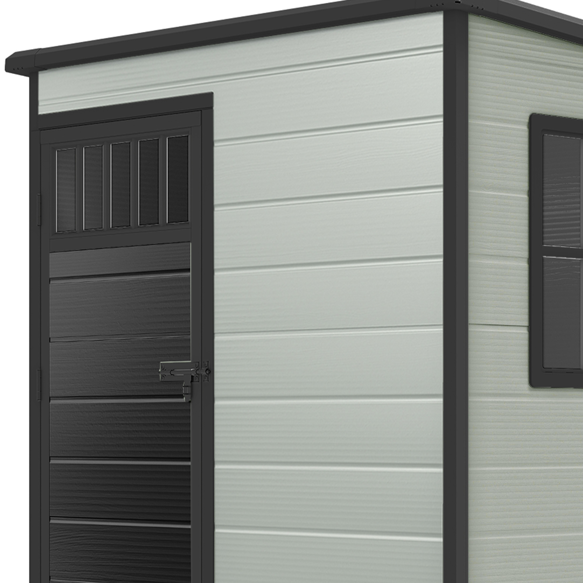 Dextrus 5x3FT Outdoor Storage Shed with Windows, Floor, Lockable Doors, Waterproof Plastic, Blue Gray
