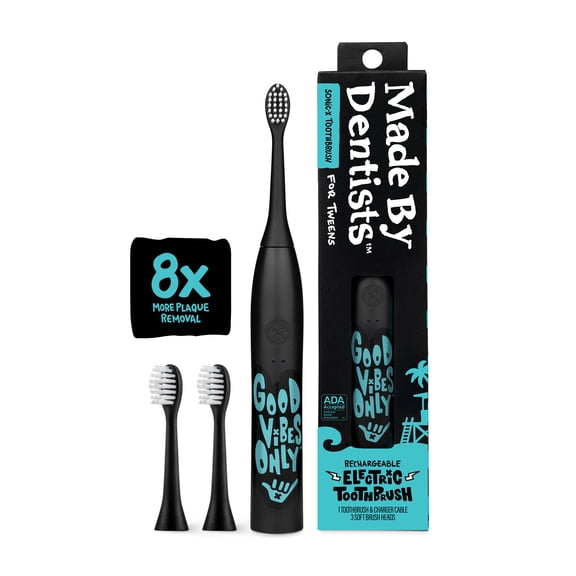 Made by Dentists Sonic X Electric Toothbrush for Tweens with 3 Brush Heads, Ages 8 - Good Vibes Only