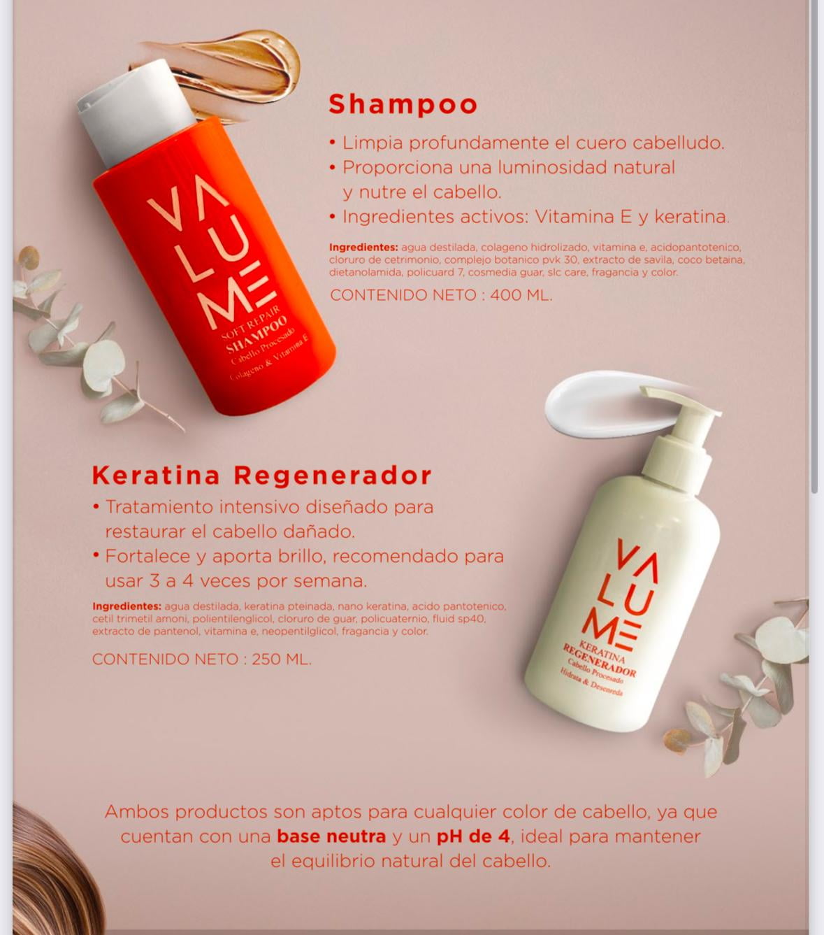 Kit VALUME Shampoo con Colageno y vitamina E+ Regenerador de