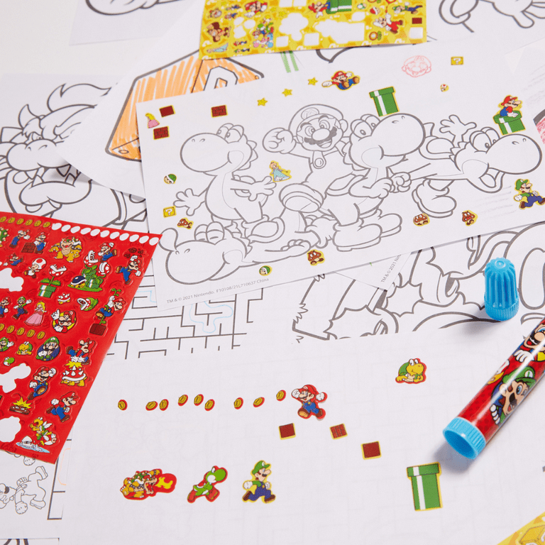 Super Mario Kids Art Kit with Carrying Tin Gel Pens Markers Stickers 500, Size: 12 inch x 10.75 inch x 1.65 inch, 710637MB