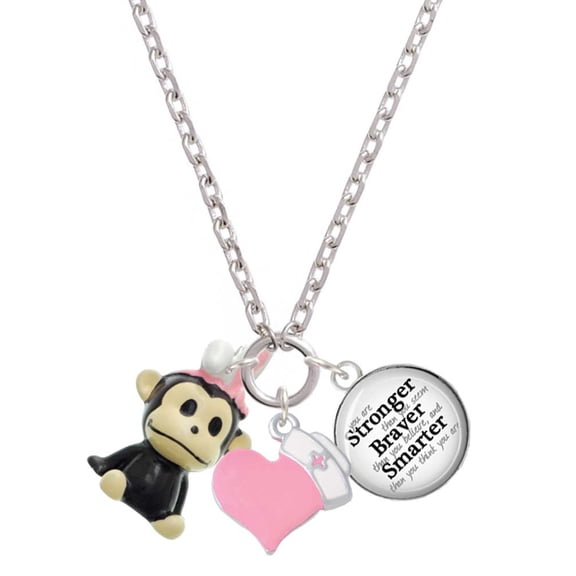 Delight Jewelry Resin Monkey with Bunny Ears - Light Pink Heart Nurse Strong Zoe Necklace