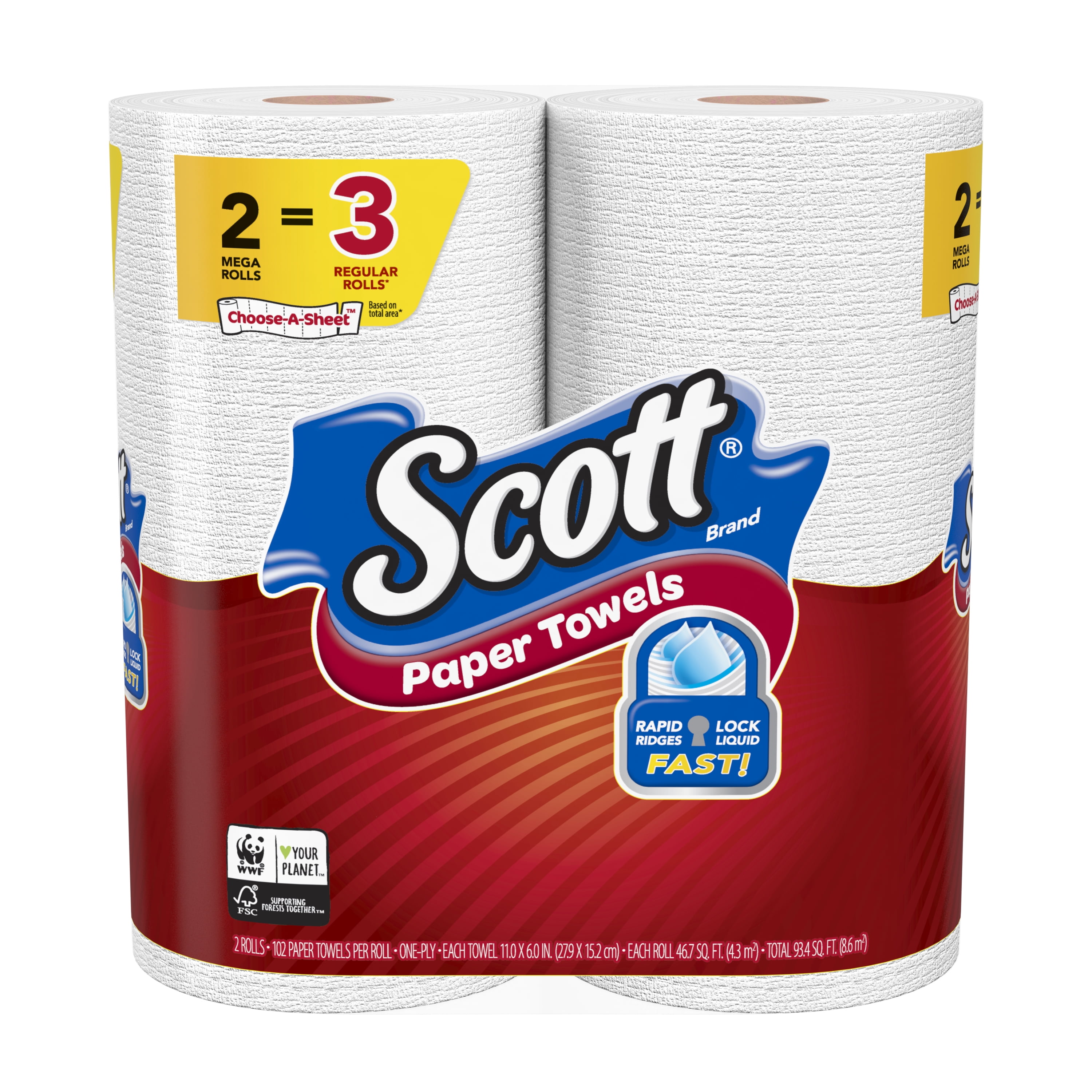 Scott Paper Towels, ChooseASheet, 2 Mega Rolls (=3 Regular Rolls