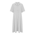 thumbnail image 4 of Women's Button Front Pleated Shirt Casual Dress V-Neck Simple Casual Loose Flowy Shift Dress, 4 of 6