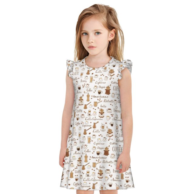 Fotbe Coffee Vestido de Dormir para Niñas de 3 a 10 Años, Mangas Cortas, Estilo Princesa, Pijama Camisón con Mangas Voladas-XX-Large