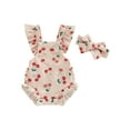 thumbnail image 2 of Yunliwuli Baby Girls Romper Bodysuit and Headband Strawberry/Flower/Cherry Print Fly Sleeve Frills Infant Jumpsuit Summer Clothes, 2 of 10