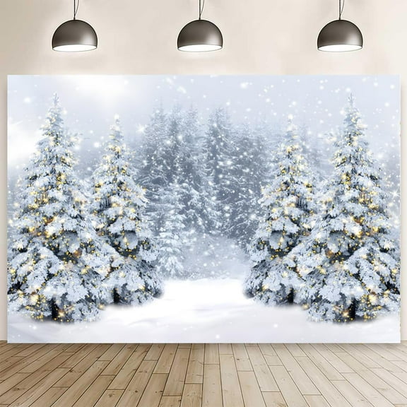 Winter Scene Backdrop Wonderland Snowy Forest Snowflake Home Photography Background Glitter Falling Snow Christmas Tree Xmas New Year Party Decorations Banner Photo Booth Props
