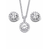 PalmBeach Jewelry 4.30 TCW Round Simulated Birthstone and Cubic Zirconia Halo Set in Silvertone