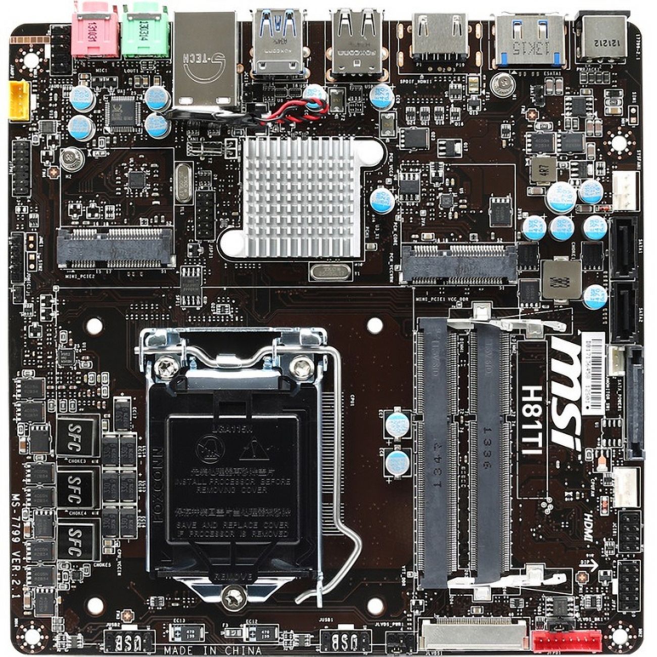 MSI H81TI - Motherboard - mini ITX - LGA1150 Socket - H81 Chipset - USB 3.0 - Gigabit LAN - onboard graphics (CPU required) - 8-channel audio - image 2 of 2