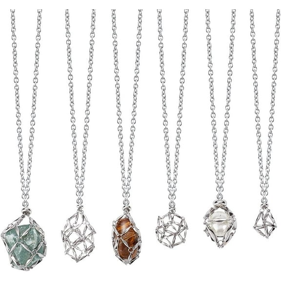 1 Box 6Pcs Silver Crystal Stone Holders Necklace Empty Crystal Holder Bulk Metal Stainless Steel Stones Cage Adjustable for Jewelry Making DIY Necklace